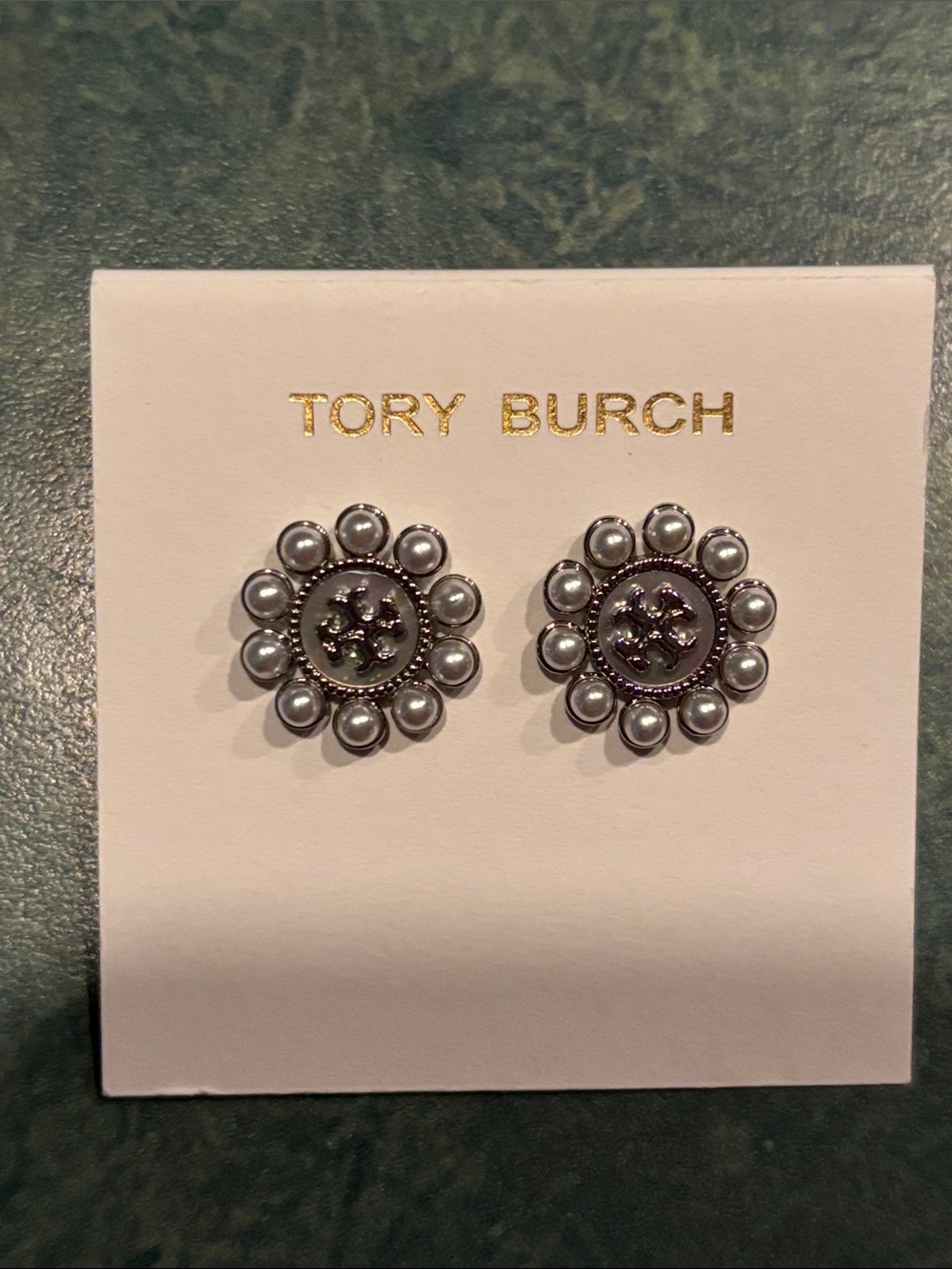 Brand new Tory Burch, silver plated, mother of pearl stud earrings